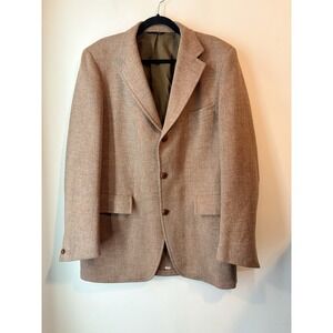 Vintage Harris Tweed Blazer 3 Wood Button Size 44L Brown 100% Wool See Measure